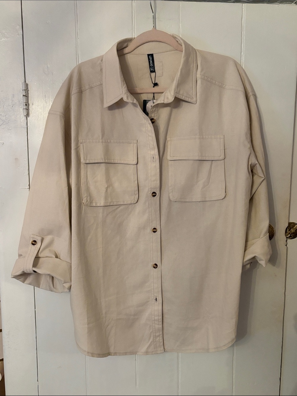 Women's Beige Button-Front Utility Shirt - Lepunuo NWT XL